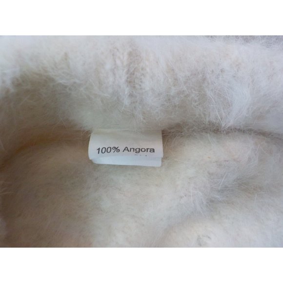Vintage 100% Angora Fur Hat Beanie Rhinestone Bow Ivory Off White - Picture 6 of 6